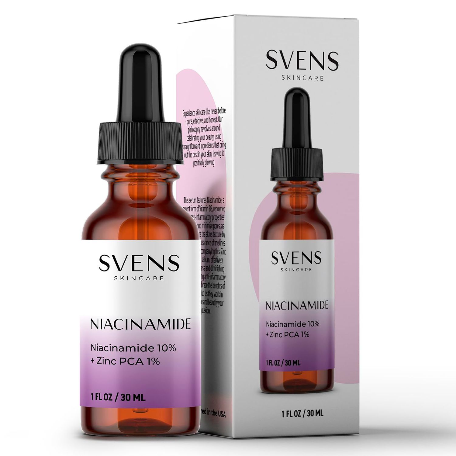Svens Skincare Niacinamide (Vitamin B3) Zinc PCA Serum - Soothing Organic Aloe Vera and Hyaluronic Acid Facial Treatment, 1 fl oz