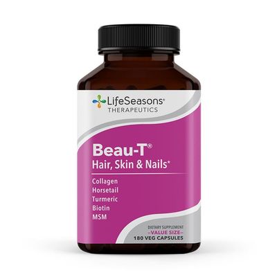 LifeSeasons Beau-T - Hair, Nail, Skin Supplement - Promotes Healthy Hair and Nail Growth - Supports Clear Skin Fights Acne - Nail Strengthener - Contains Biotin Collagen Turmeric - 180 Capsules
