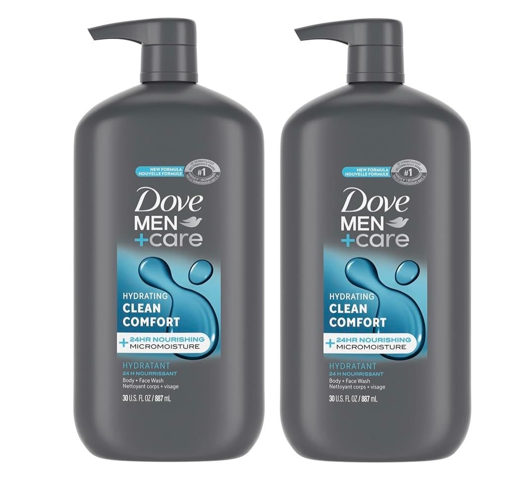 Dove MenCare Body and Face Wash Hydrating Clean Comfort Body Wash for Men with 24-Hour Nourishing Micromoisture Technology, 30 oz. 2pack