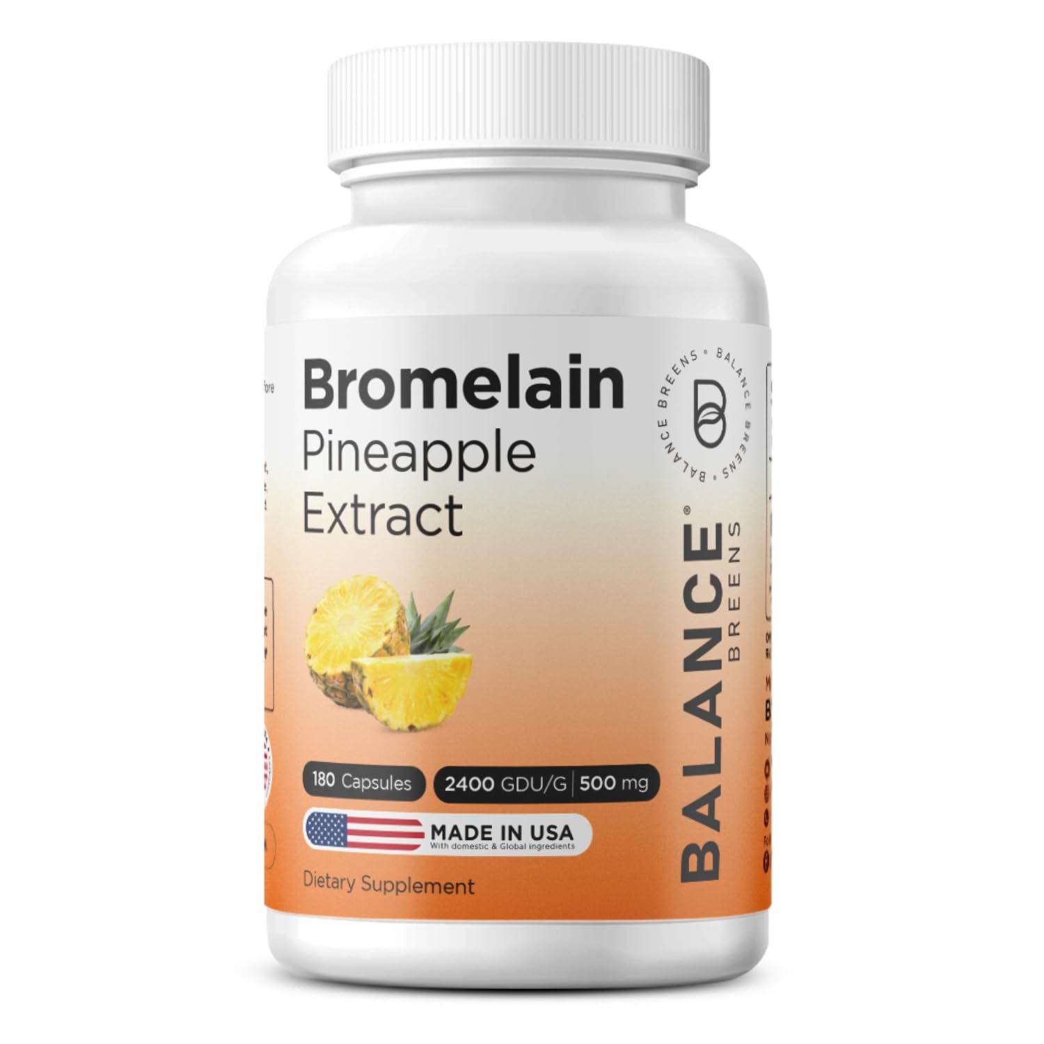 Balancebreens Bromelain 500mg, 180 Capsules - Pineapple Extract Digestive Enzyme, Supports Digestion and Joint Health Supplement