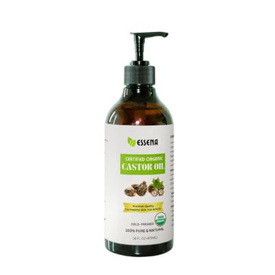 ESSENA USDA Organic Cold Pressed Unrefined Plastic Bottle 100 Pure Natural Castor Oil Hexan free Extra Vergin for Skin Hair Growth Eyebrow Eyelashes Dry Scalp Castor Oil Pack Pack Wrap