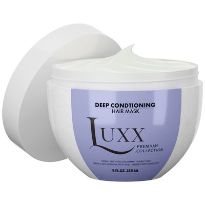 Luxx Deep Conditioning Hair Mask Shea Butter Argan Oil Vegan Deep Moisturizing Mask for Dry Damaged Hair Combats Frizz Restores Moisture Paraben Sulfate-Free (8 Fl. Oz), Clear