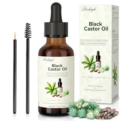 QIVHIGH Black Castor Oil for Hair Growth, Multipurpose Cold Pressed Natural Castor Oil for Hair and Skin, Eyebrow, Body Care,100 Pure Organic Black Castor Oils 1PCS