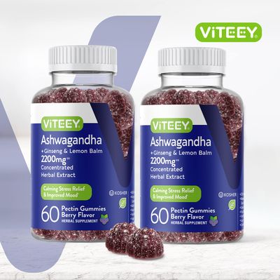 Ashwagandha Supplements Gummies with Ginseng Lemon Balm Herbal Extract - Ashwagandha Gummies for Calm, Relax, Restore, Unwind - Vegan, Gelatin Free, Gluten Free - Tasty Chewable Berry Flavored