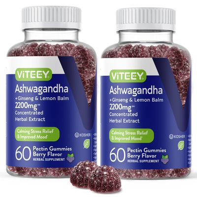 Ashwagandha Supplements Gummies with Ginseng Lemon Balm Herbal Extract - Ashwagandha Gummies for Calm, Relax, Restore, Unwind - Vegan, Gelatin Free, Gluten Free - Tasty Chewable Berry Flavored