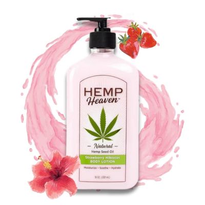 Hemp Heaven Natural Hemp Seed Oil Body Lotion - Strawberry Hibiscus - Moisturize, Soothe, Hydrate - 18 Oz