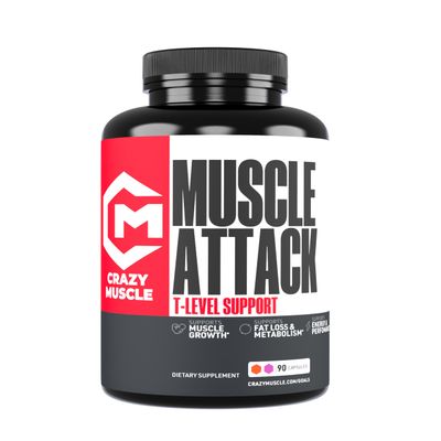 Crazy Muscle Muscle Attack, Testosterone Support Supplement for Strength, Mass Performance, Non-Stimulant Formula for Men, 90 Capsules, 30 Servings
