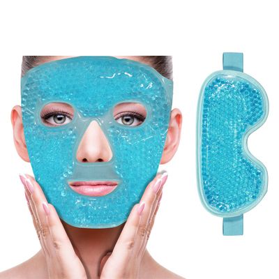 Cooling Ice Face Eye Mask for Reducing Puffiness, Bags Under Eyes,Sinus,Redness,Pain Relief,Dark Circles, Migraine,HotCold Pack with Soft Plush Backing (Blue(1 Eye Mask1Face Mask))