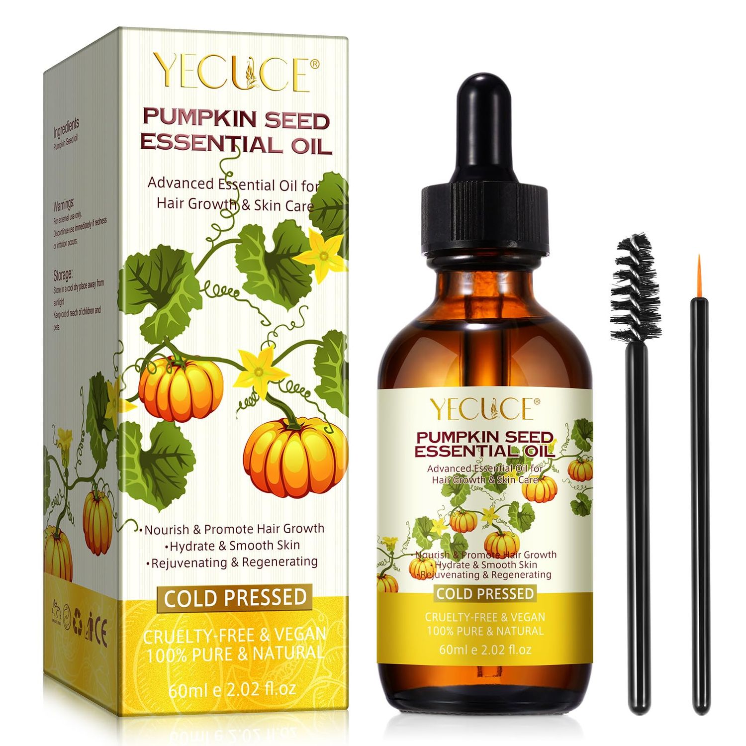 FSLHCY Pumpkin Seed Oil for Hair Growth,60ml Natural Cold Pressed Pumpkin Oil for Face, Skin Care, Hair Care, Scalp Body Massage