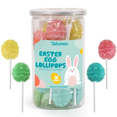 Easter Egg Lollipops Treats for Kids, School and Party Favor Bag Fillers - Bulk Easter Candy Individually Wrapped Easter Suckers for Easter Basket Stuffers and Spare Time Indulgence, 16 Count