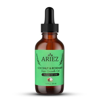 Ariez Coconut Rosemary Oil Hair Growth Serum - Promotes Thicker and Fuller Looking Hair - For Dry Damaged Hair - Anti Frizz- Stimulate Follicles, Promote Regrowth - Cruelty Free - 55ml