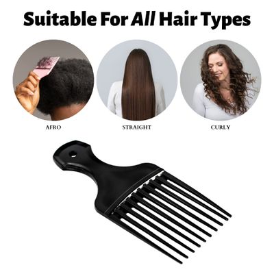 Plastic Hair Pick Comb - Wide Tooth Afro Lift Picks - Pack of 4 Combs - 5.25 Inch - for Styling Lifting Detangling Adding Volume for Long Curly and Thick Hair, Wigs and Beards for Men Women