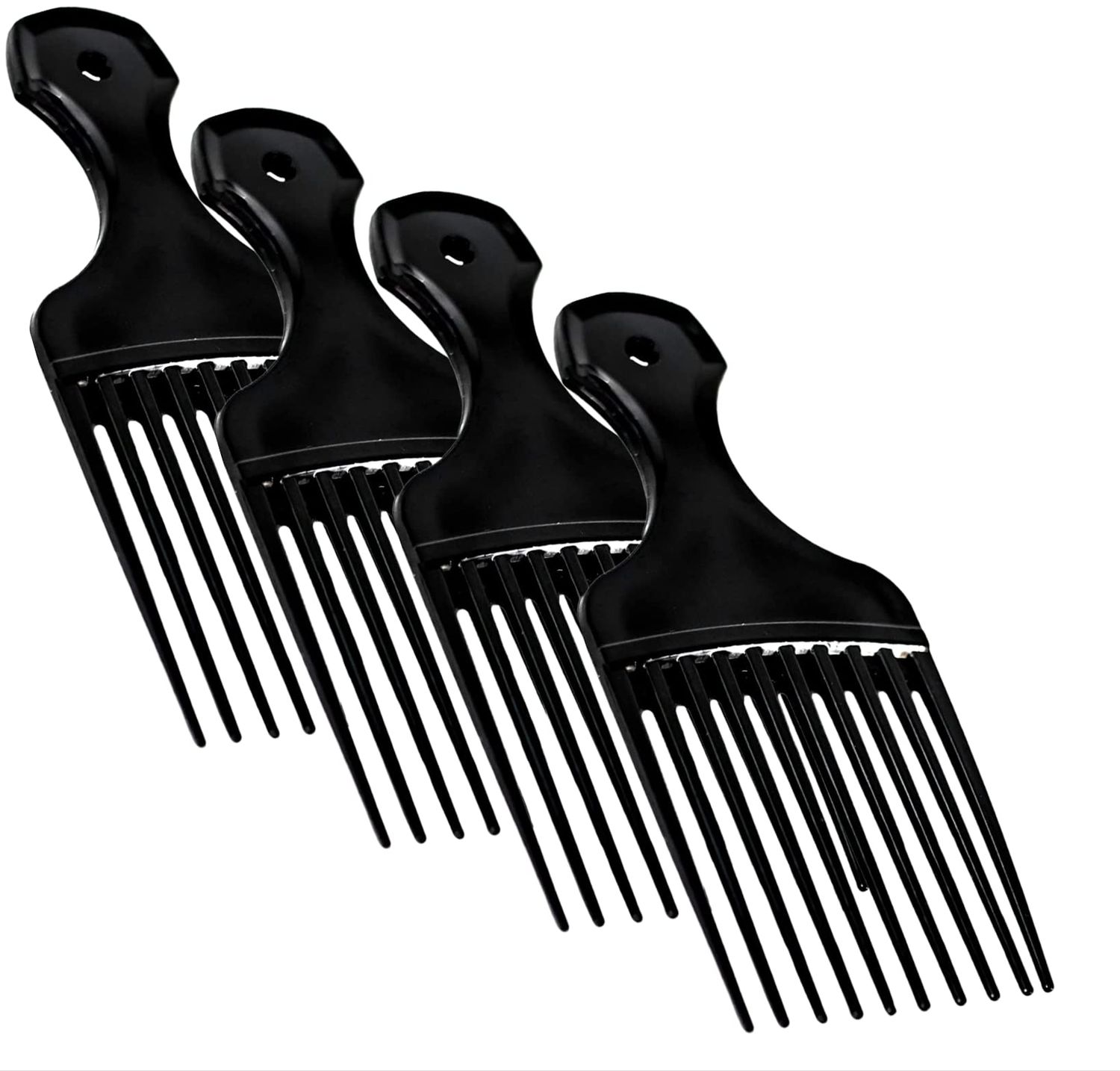 Plastic Hair Pick Comb - Wide Tooth Afro Lift Picks - Pack of 4 Combs - 5.25 Inch - for Styling Lifting Detangling Adding Volume for Long Curly and Thick Hair, Wigs and Beards for Men Women