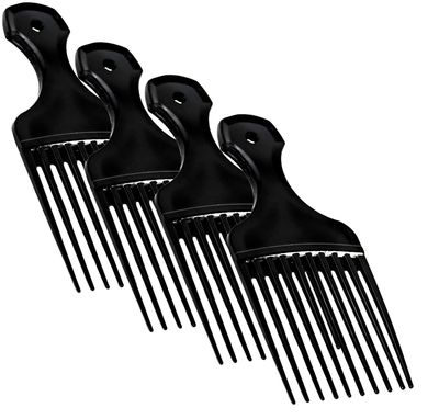 Plastic Hair Pick Comb - Wide Tooth Afro Lift Picks - Pack of 4 Combs - 5.25 Inch - for Styling Lifting Detangling Adding Volume for Long Curly and Thick Hair, Wigs and Beards for Men Women