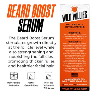 Wild Willies Beard Growth Serum for Men - Natural Beard Serum with Biotin, Caffeine Essential Beard Oil for Fuller, Thicker Facial Hair Enhancer - Daily Grooming, Nourishes Hydrates Facial Hair