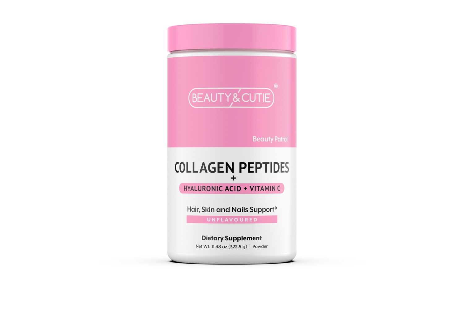 BEAUTY AND CUTIE Collagen Peptides 10g with Hyaluronic Acid 120 mg and Vitamin C Powder, Hair, Skin and Nails Support, Grass Fed, Unflavored, 11.38 oz