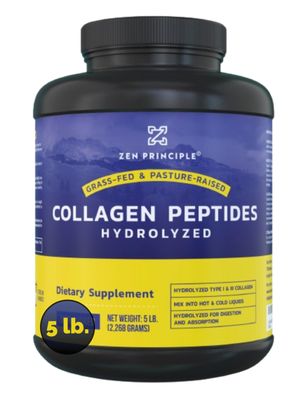 Zen Principle Grass-Fed Collagen Peptides 5 lb. Custom Anti-Aging Hydrolyzed Protein Powder for Healthy Hair, Skin, Joints Nails. Paleo and Keto Friendly, GMO and Gluten Free, Pasture-Raised Bovine.