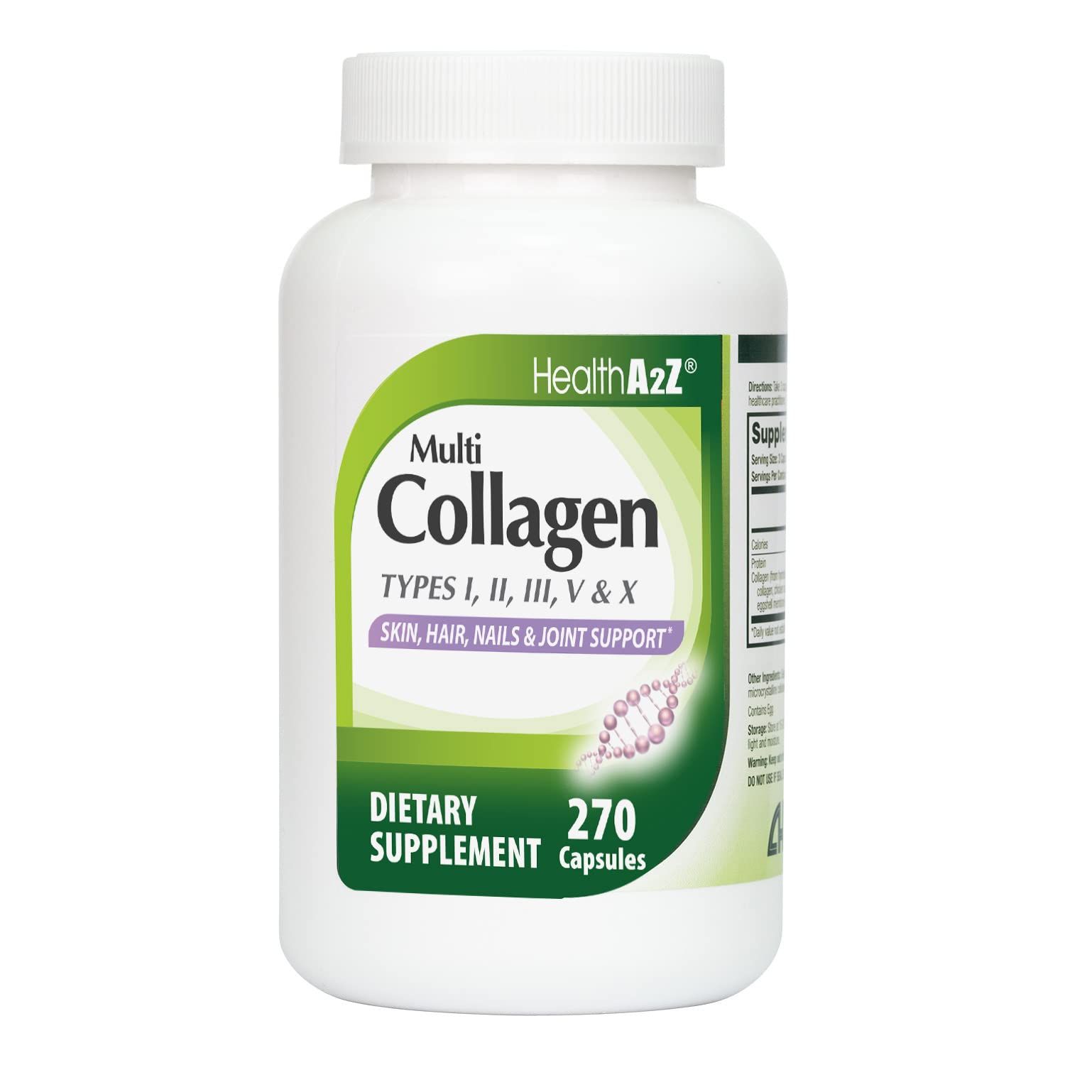 HealthA2Z Multi Collagen Pills 1735 mg 270 Collagen Capsules Types I, II, III, V X for Healthy Skin, Hair, Nails Joint Support