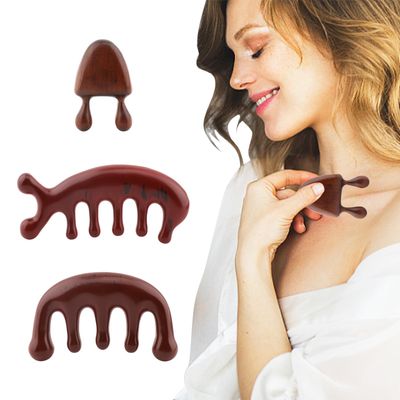 Equivira 3pcs Wooden Scalp Massager Comb, Hair Gua Sha, Wood Scalp Massager Hair Growth, Wooden Nose Scraper Scalp Comb Guasha Tool for Women Men Older