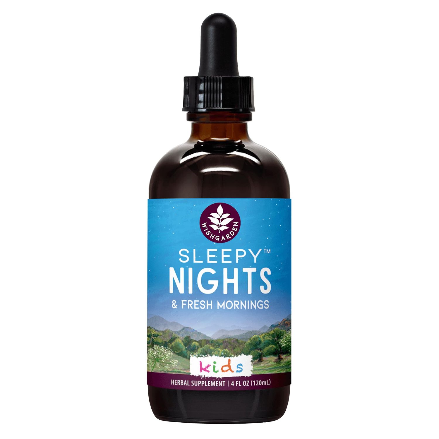 WishGarden Herbs Sleepy Nights for Kids - All-Natural Herbal Sleep Aid Tincture Without Melatonin, Organic Sleep Supplement with Passionflower Scullcap, Supports Safe and Restful Deep Sleep, 4oz