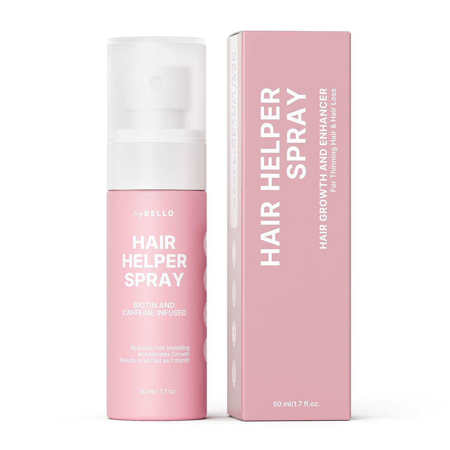 TryBello Hair Helper Spray - Growth Serum With Biotin Castor Oil - Caffeine Infused Treatment for Thicker, Fuller Hair - Repair Thinning Naturally - Vegan, Cruelty-Free Formula