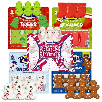 Needzo Marshmallow Christmas Candy, Sugar Coated Character Shaped Marshmallows, Stocking Stuffers for Peep Lovers (Pack of 5) 30 Pieces