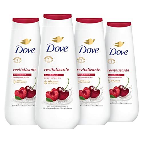 Dove Body Wash Revitalizante Cherry Chia Milk 4 Count for Renewed, Healthy-Looking Skin Gentle Skin Cleanser with 24hr Renewing MicroMoisture 20 oz