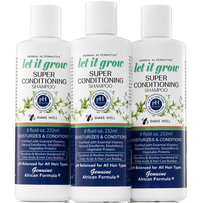 Genuine African Formula Let-It-Grow Natural Hair Loss Shampoo - Herbal Hair Thickening Super Conditioning Shampoo - Organic Hair Growth, pH-Balanced Shampoo for All Hair Types - 8 oz. (Pack of 3)