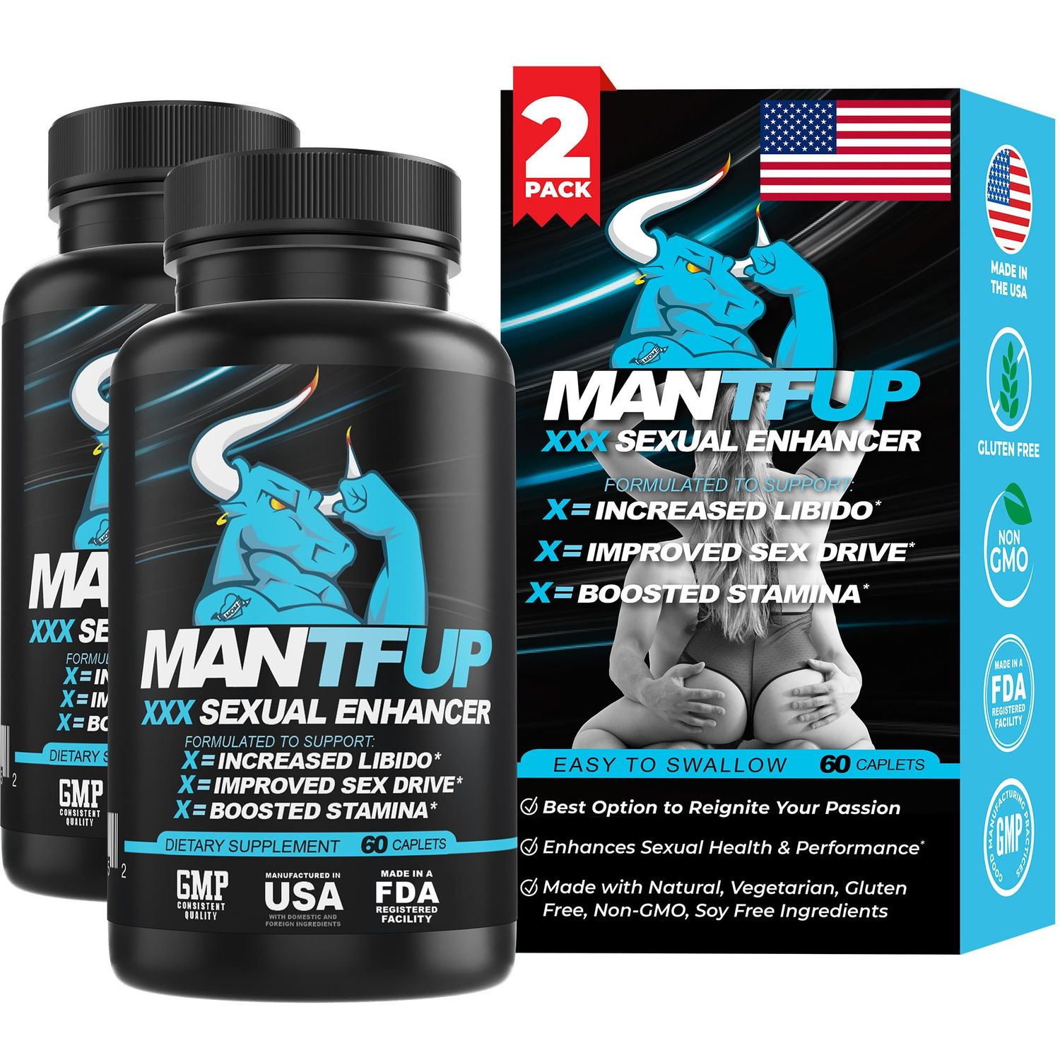 MANTFUP Daily Sexual Enhancer for Men Boost Libido, Testosterone, Pleasure Performance, Fast-Acting Enhancement Potenciadores de Testosterona (120 Count (Pack of 2))