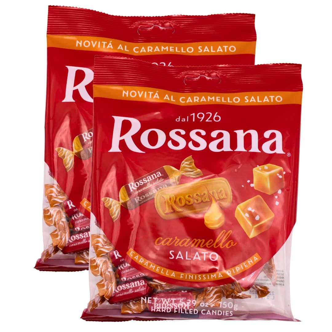 Rossana Salted Caramel Italian Hard Candy - 150g - Pack of 2 - Imported Italian Filled Candy - Packed in a Blue Desert Market Bag