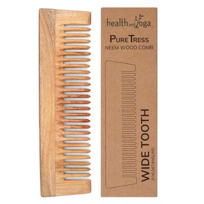 HealthAndYoga PureTress Handcrafted Neem Wood Comb - Non-Static and Eco-Friendly Wide Tooth Comb for Women and Men - Soothing Scalp and Hair Health - 7 Inches