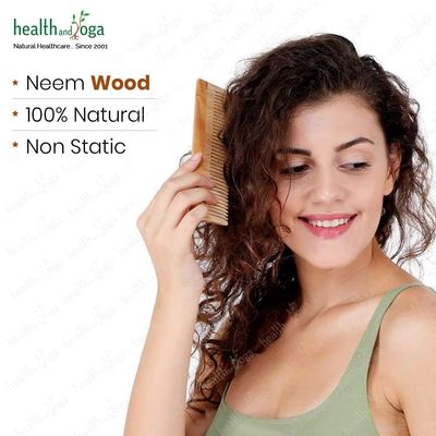 HealthAndYoga PureTress Handcrafted Neem Wood Comb - Non-Static and Eco-Friendly Wide Tooth Comb for Women and Men - Soothing Scalp and Hair Health - 7 Inches