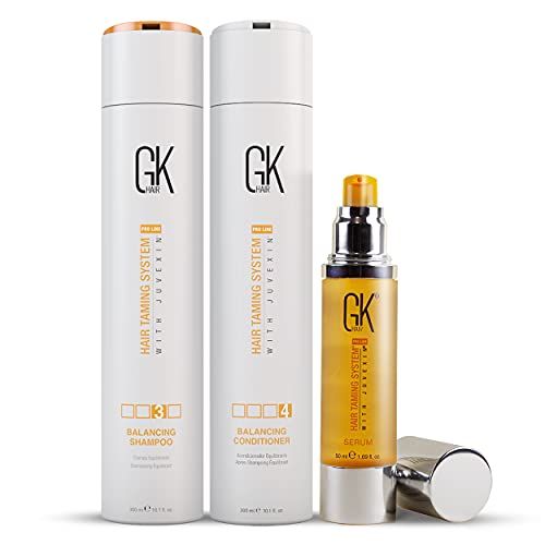 GK HAIR Global Keratin Balancing Shampoo and Conditioner Sets (10.1 Fl Oz300ml) with Anti Frizz Serum Argan Oil (1.69 Fl Oz50ml) for Dry Damaged Repair- All Hair Types Sulfate Paraben Free Unisex
