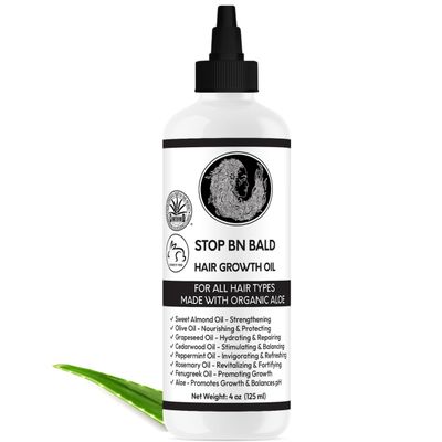 STOP BN BALD - Hair Growth Oil for All Hair Types Made With 100 Natural Powerful Ingredients Organic Aloe, For Men Women No Additives or Preservatives, Hair Regrowth Oil Blend
