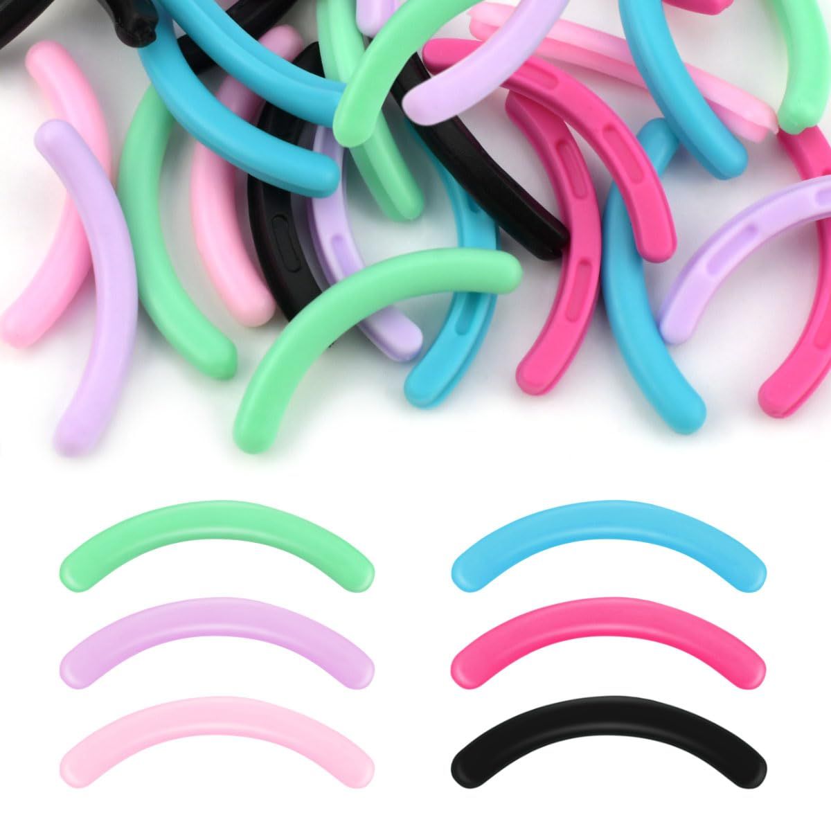 30 Pcs Eyelash Curler Refills Pads Rubber Curler Replacement Refill Pad for Universal Eyelash Curler Soft Universal Eye Lash Curler Replacement (Black, Light Pink, Light Purple, Rose Red, Cyan, Blue)