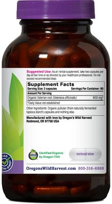 Oregon's Wild Harvest Non-GMO Organic Valerian Capsules Non Habit Forming Herbal Sleep Aid, Melatonin Free, 180Count