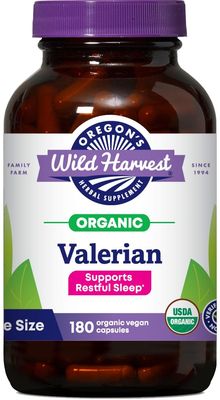 Oregon&#39;s Wild Harvest Non-GMO Organic Valerian Capsules Non Habit Forming Herbal Sleep Aid, Melatonin Free, 180Count