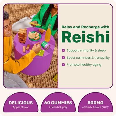Fungies Reishi Mushroom Gummies, Delicious Apple Flavor - Mushroom Herbal Supplement Gummy for Adults Supports Immune Health, Relaxation Healthy Aging - Calming Gummies for Sleep - 60 Servings