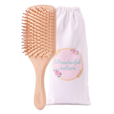 Wonderfulnature Wooden Hair Brush - Square 8.5x24.7 cm Natural Wood Comb for Hair, Wet Dry Use Bamboo Bristle Brush for Smooth, Tangle-Free Scalp Massage Includes Cloth Bag