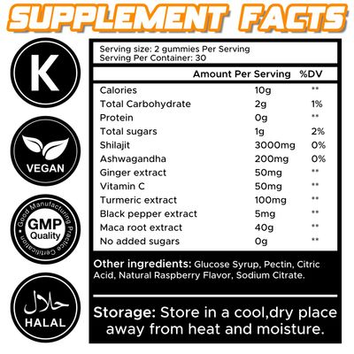 Novure Pure Himalayan Shilajit Gummies No Added Sugar Ashwagandha, MACA Root, Turmeric Extract with Vitamin C, Non-GMO 100 Natural Organic (60 Count, Gold)