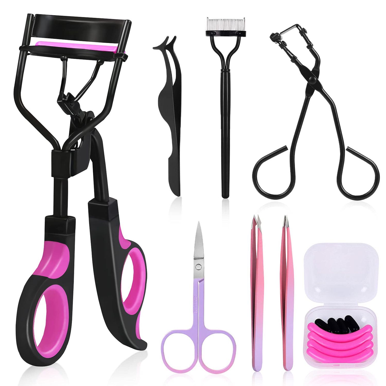Eyelash Curler, MODUSKYE Lashes Curler Eyebrow Kit with Silicone Pads, Eyelash Seperator, Extension Tweezers, Eyelash Comb Eyes Curlering Makeup Tools for Women