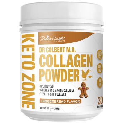Divine Health Hydrolyzed Collagen Powder Gingerbread Flavor Type I, II, III Collagen Peptides Recommended in Dr. Colbert&#39;s Keto Zone Diet Book Healthy Hair, Skin, Nails 30 Servings