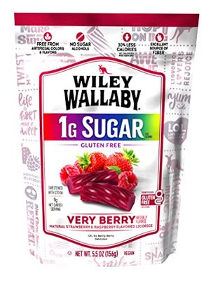 Wiley Wallaby 5.5 Ounce Very Berry Low Sugar Gluten Free Gourmet Australian Style Soft Chewy Licorice Candy Twists (5.5 Ounce (Pack of 1))