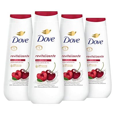 Dove Body Wash Revitalizante Cherry Chia Milk 4 Count for Renewed, Healthy-Looking Skin Gentle Skin Cleanser with 24hr Renewing MicroMoisture 20 oz