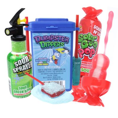 Sweetzo - Ultimate Sour Candy Variety Pack - Spray, Goo Dip Fun Party Favors Mystery Flavors 3 Items