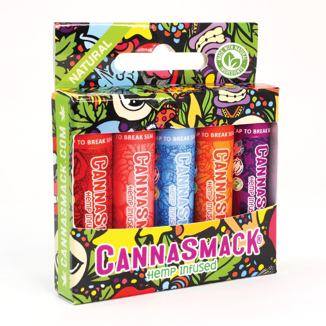 CannaSmack Natural Hemp Lip Balm - Sooth, Protect, Moisturize Your Lips. 5 Flavors - Mango, Tropical, Peach, Berry, Cherry - Beeswax, Hemp Seed Oil, Coconut Oil, Vitamin E - Cruelty Free