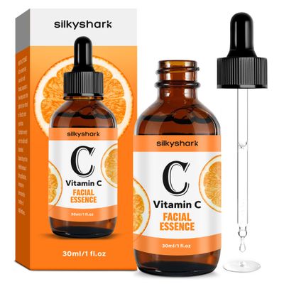 SilkyShark Vitamin C Facial Essence (1 Fl, Oz), Antiaging Serum Eye Serum with Vitamin C, Hyaluronic Acid, Vitamin E Serum, Radiance Serum, Boosts Skin Collagen