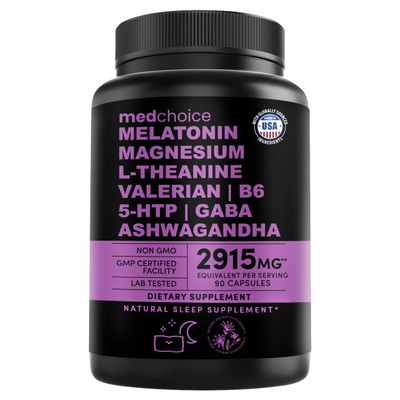 12-in-1 Melatonin Sleep Capsules - Natural Sleep Aids for Adults with Melatonin 5mg and Magnesium Glycinate 500mg, Sleep Aid with Ashwagandha, L Theanine, Valerian Root, GABA, 5-HTP (90ct, Pack of 1)