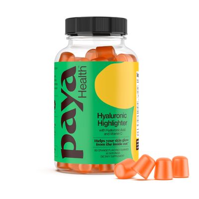 Paya Health Hydrating Hyaluronic Highlighter Skincare Gummies Supports Brighter, Dewy, Plump Skin Vegan Hyaluronic Acid Vitamin C Supplement Non-GMO, Gelatin-Free, Orange Flavor, 30-Day Supply