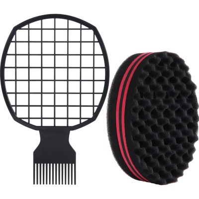 Leinuosen 2 Pieces Afro Twist Hair Comb with Twist Wave Barber Tool Hair Brush Wave Curl Brush Comb for Coils Natural(Black)